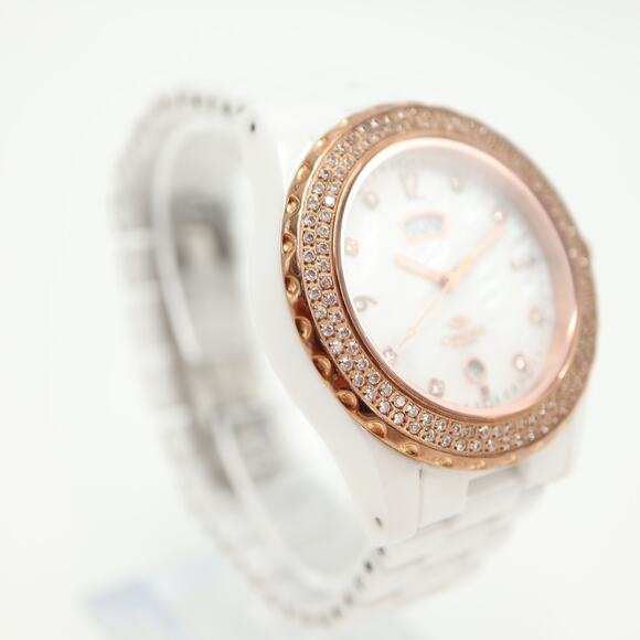 Oniss Paris White Ceramic MOP Day Date Watch 38mm Sapphire Crystal w New Battery - Picture 9 of 14